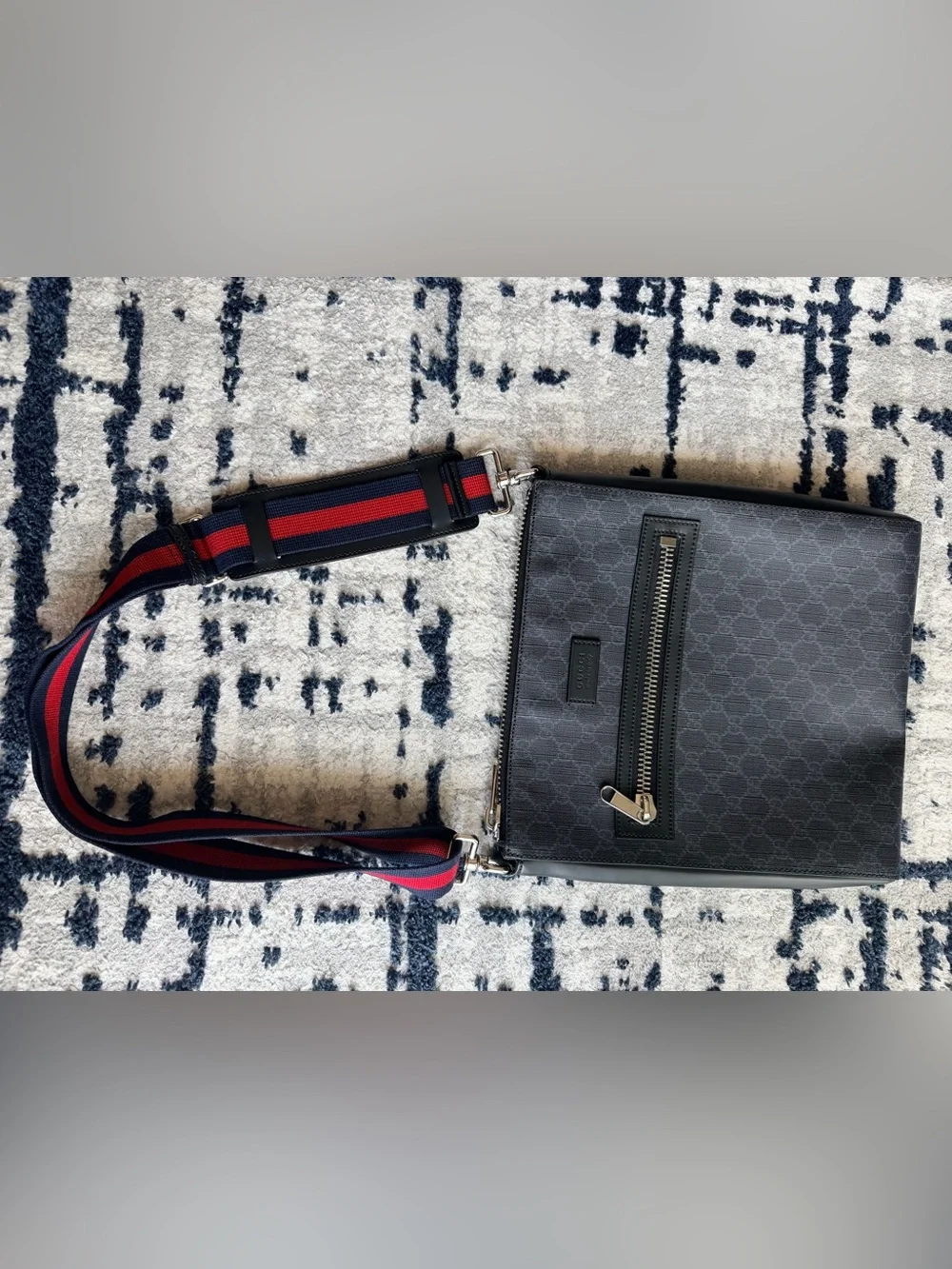 Gucci Black GG Supreme Messenger with Navy and Red Web Strap
